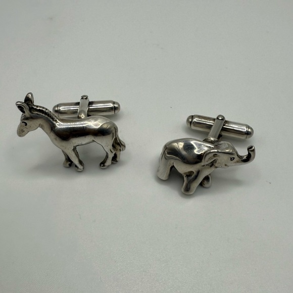 Sterling Silver Donkey & Elephant Political Cufflinks (.925) - Picture 1 of 2